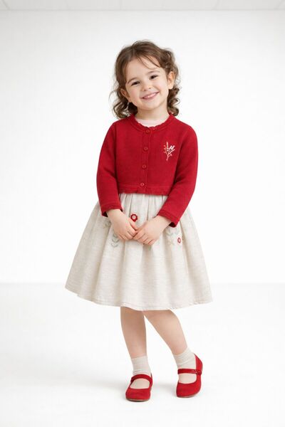 Pampal Kız Çocuk 3'lü Takım Bayramlık Özel Günler Triko Hırka Elbise Çanta 3’...