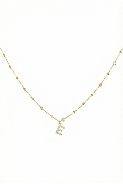 Queen Silver Jewelry 925 ayar gümüş. beyaz zirkon taşlı, top zincirli, harfli...