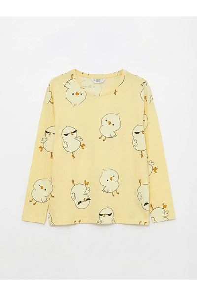 LC Waikiki Yellow Crew Neck Patterned Women's Pajama Set