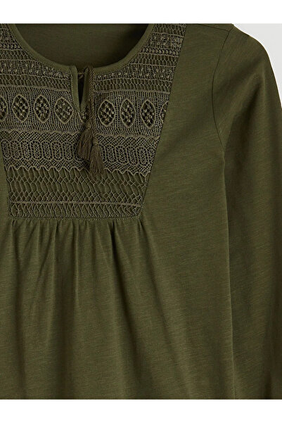 LC Waikiki Green Tie Collar Embroidered Blouse