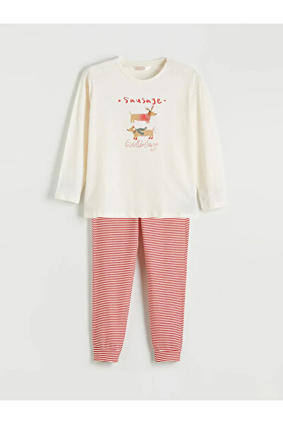 LC Waikiki Red bicycle collar new year's themed women's pajama set