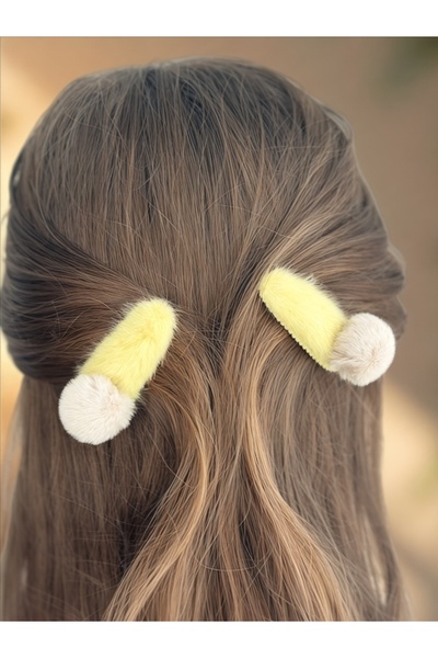 QA Quella Accessories مشبك بوم بوم ناعم من القطيفة باللون الأصفر