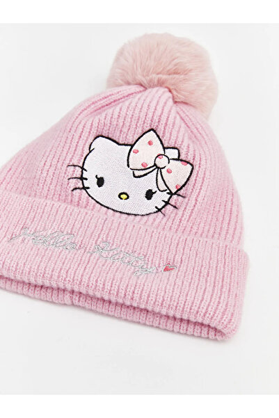 LC Waikiki Eșarfă și beretă pentru fetiță, brodate cu Hello Kitty, roz