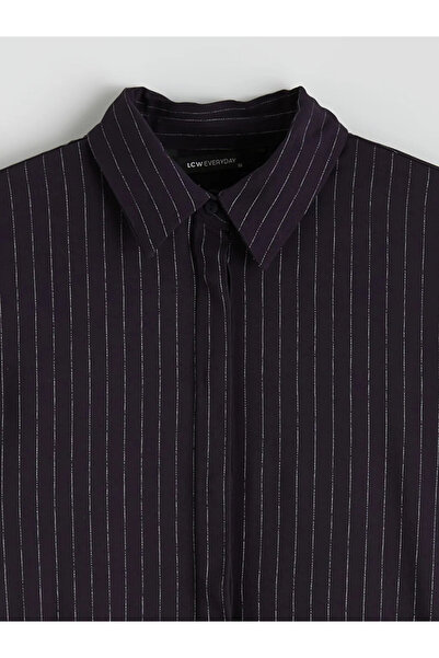 LC Waikiki Navy Blue Striped Tie-Dye Oversized Women's Shirt