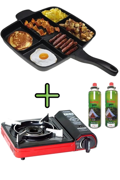 ozbience 5 Gözlü Granit Döküm Tava Seti ve Kamp Ocağıyla Pratik Yemekler