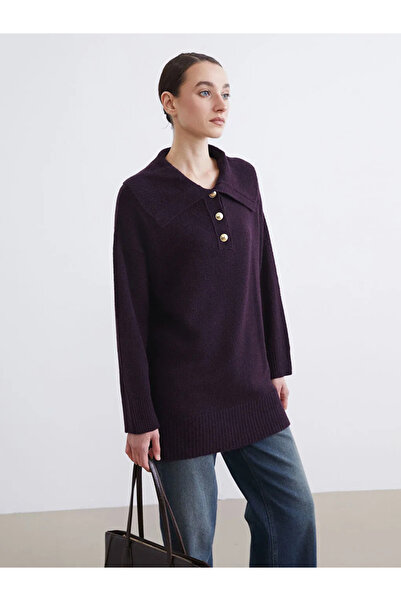 LC Waikiki Pulover tricotat pentru femei cu guler polo burgundy