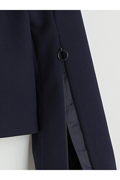 LC Waikiki Navy Blue Easy-To-Wear Women's Crop Blazer Jacket with Zipper on t...