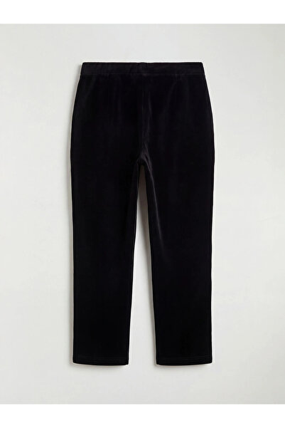 LC Waikiki Black Plus Size Women's Velvet Trousers with Elastic Waist