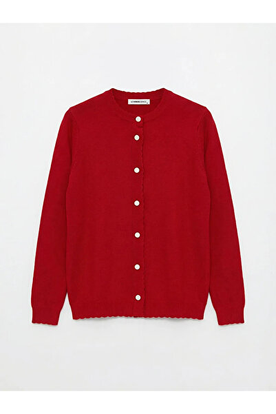LC Waikiki Red Crew Neck Women's Knitwear Cardigan
