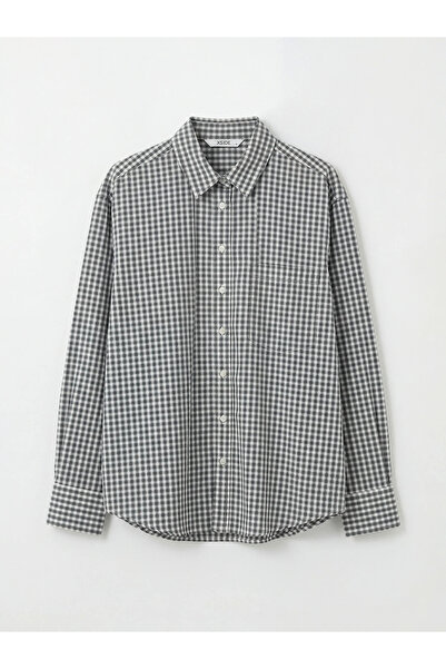 LC Waikiki Navy Blue Plaid Oversize Oxford Women's Shirt