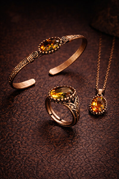 İyyaKee Kadın Bakır Bileklik Yüzük Kolye Takım Set Renk Değiştiren Zultanit T...