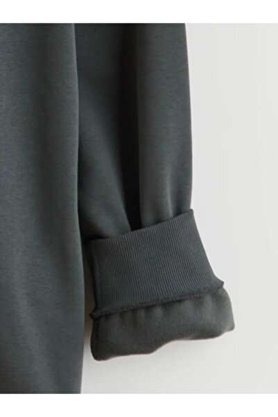 LC Waikiki Khaki Zippered Stand Collar Men's Thick Sweatshirt