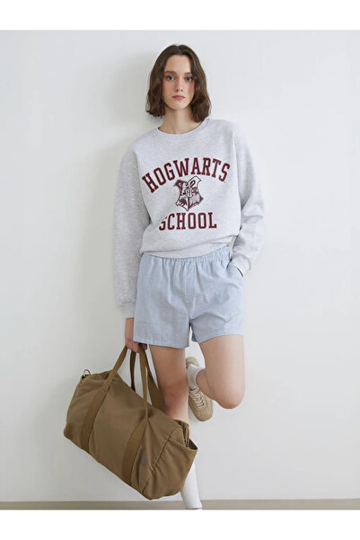 LC Waikiki سترة رياضية سميكة للسيدات باللون الرمادي هوجورتس مطبوع قصة فضفاضة