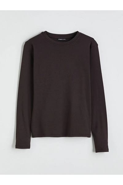 LC Waikiki Γυναικείο μπλουζάκι καφέ με λαιμόκοψη