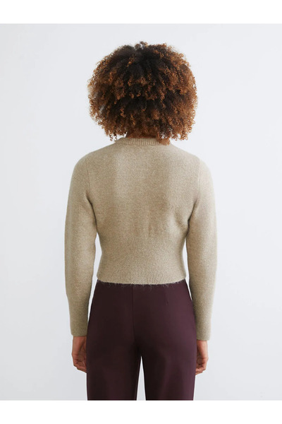 LC Waikiki Beige Crew Neck Women's Knitwear Cardigan