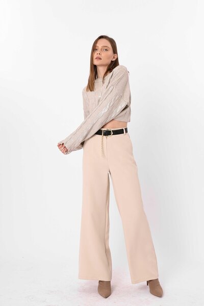 MYA Women's Belted High Waist Palazzo Trousers
