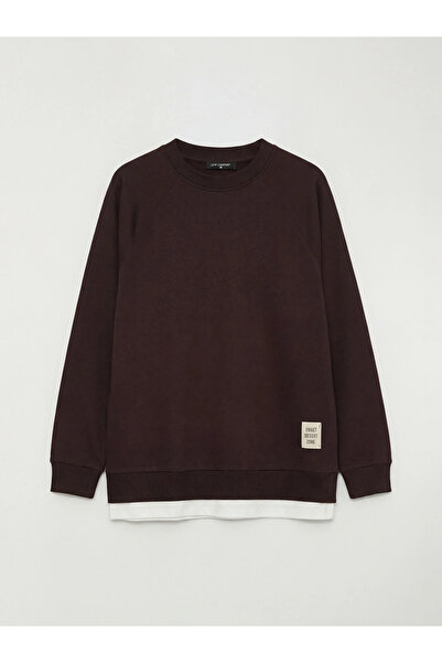 LC Waikiki Brown Crew Neck Printed Oversize Women's Sweatshirt