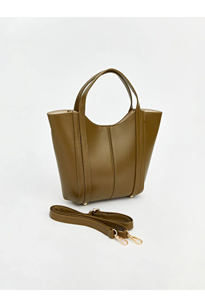 LC Waikiki Haki Leather-Look women's shoulder bag