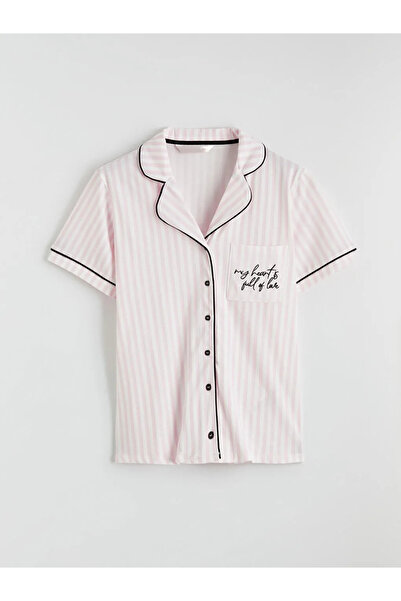 LC Waikiki Ecru Shirt Collar Striped Women's Pajama Set