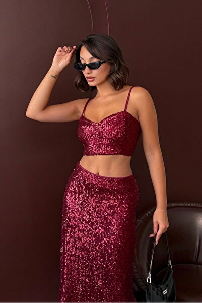 Caddebostan Moda Burgundy Sequined Bustier Modern Premium Modern Luxury Trend...