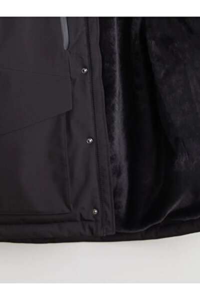 LC Waikiki Black Standard Fit Fur Hooded Men's Coat