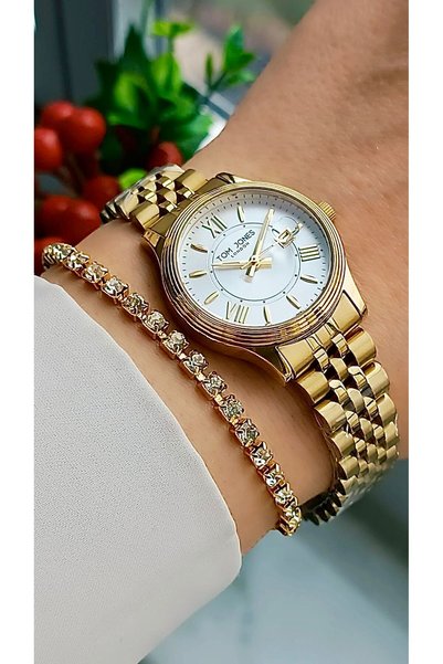 Tom Jones London New Model Gold Color Women's Wristwatch+Bracelet Gift