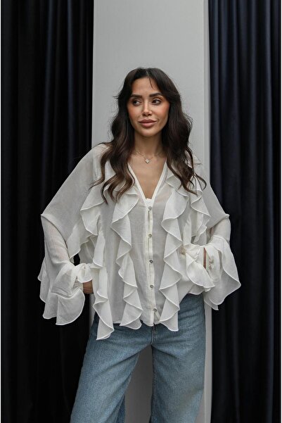 Havoş Екрю багатошарова сорочка з воланами