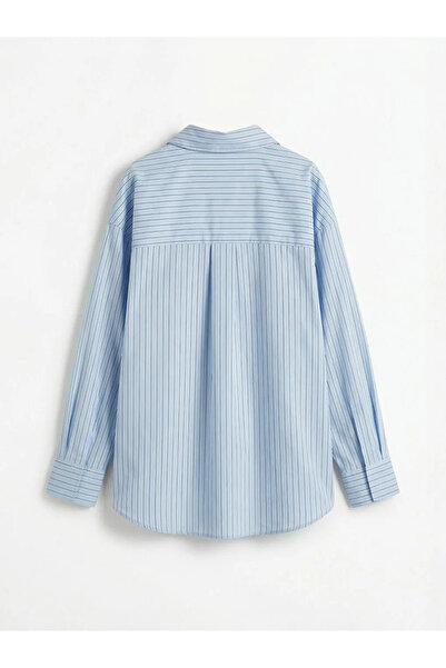 LC Waikiki Синя раирана поплинена риза за момичета