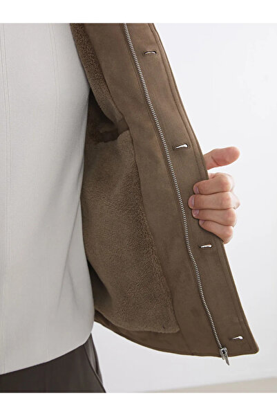 LC Waikiki Beige comfortable fit shirt collar suede men's jacket