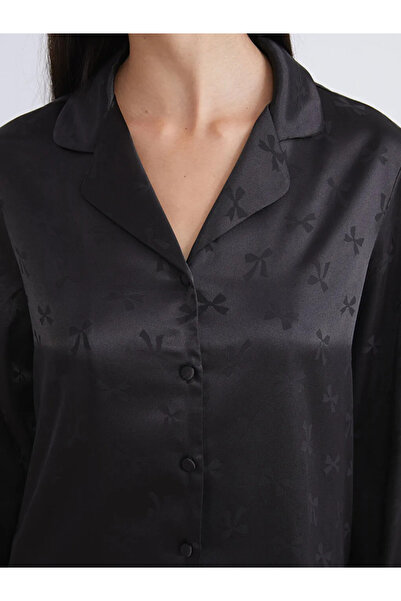 LC Waikiki Black Shirt Collar Bowknot Satin Women's Pajama Set