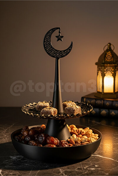 Toptan3D Yıldız Motifli 2 Katlı Bayram İkramlığı - Modern Sunum Tabağı - Çap:...