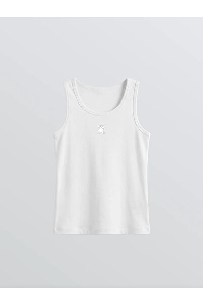 LC Waikiki White Printed Crew Neck Girls' Undershirt 2-Pack