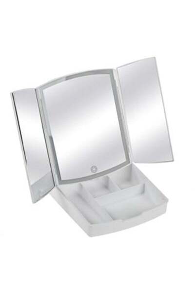 OEM White Triple Folding Makeup Mirror with 72 LED Bulbs USB & Compartments 2...
