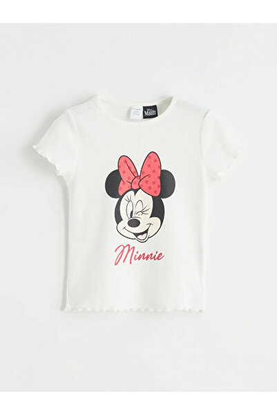 LC Waikiki Ecru Minnie Mouse Štampano majica i leggins za devojčice