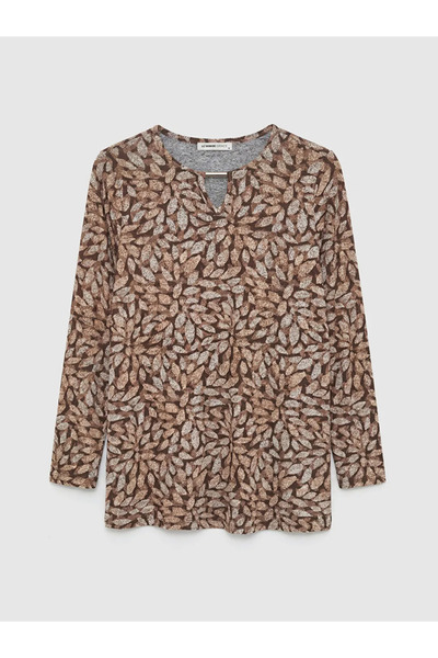 LC Waikiki Μπλούζα με μοτίβο με λαιμόκοψη σε μπεζ χρώμα