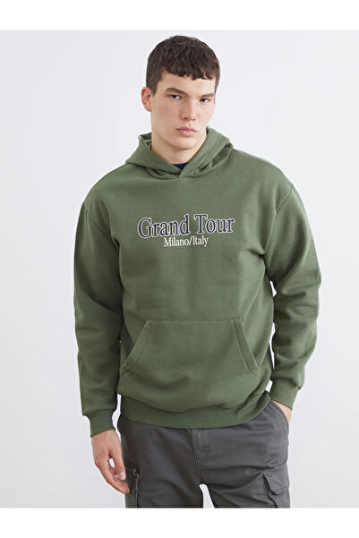 LC Waikiki Khaki Printed Men's Thick Hoodie