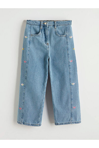 LC Waikiki Blue Regular Fit Embroidered Girls' Jean Pants