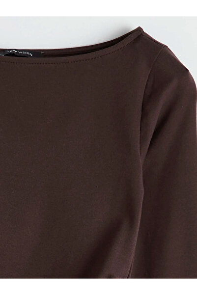 LC Waikiki Καφέ κορμάκι με λαιμόκοψη καγιόκομπα και κορδόνι περίσφιξης