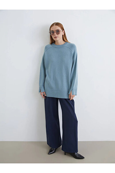 LC Waikiki Green Crew Neck Oversize Women's Knitwear Tunic