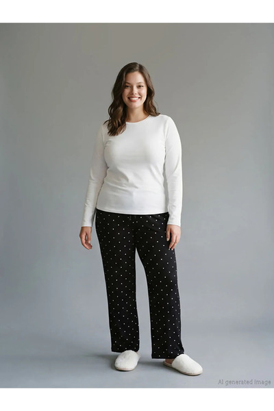 LC Waikiki Black Elastic Waist Polka Dot Women's Pajama Bottoms
