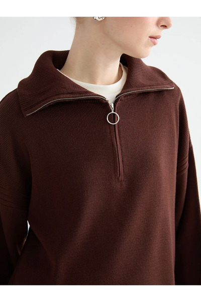 LC Waikiki Brown Stand Collar Women's Knitwear Sweater