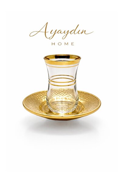 Paşabahçe 42011 Yaldızlı 12 Parça Çay Seti (6 Bardak + 6 Tabak) - Ayaydın Home