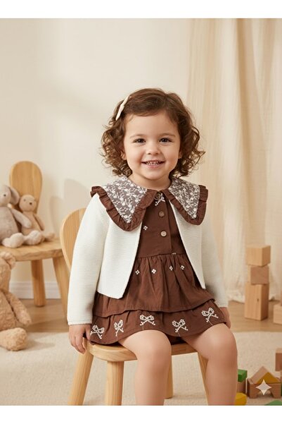 wofım kıds Baby Girl Salopet Knitwear Cardigan Set Embroidered Collar Stylish...