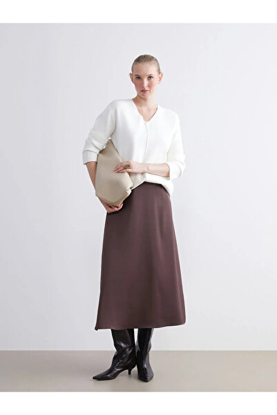 LC Waikiki Brown A-Line Satin Skirt with Elastic Waistband