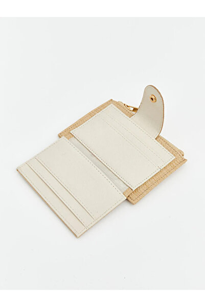 LC Waikiki Beige Zippered Straw-Look Women's Wallet