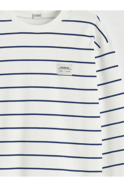 LC Waikiki Blue Crew Neck Striped Boys' Sweatshirt