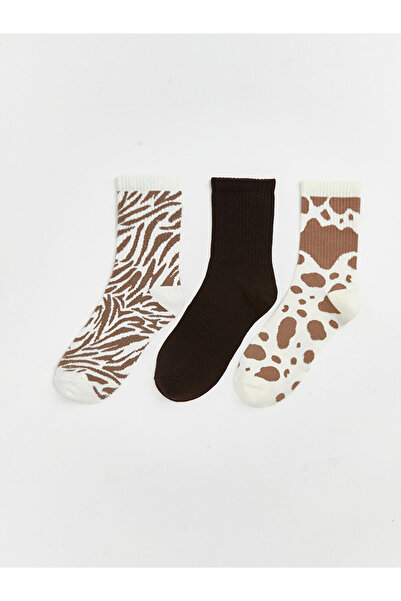 LC Waikiki Ecru Leopard Patterned Women's Socks 3-Piece Set