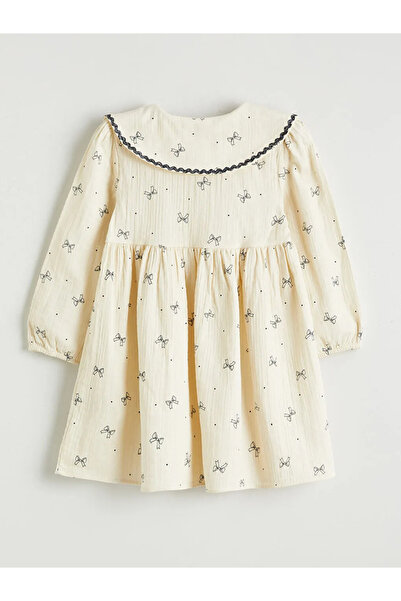 LC Waikiki Rochie pentru fetiță cu volane Ecru guler tip Peter Pan