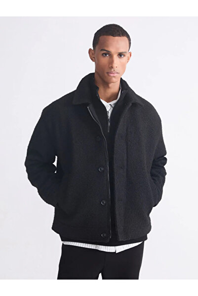 LC Waikiki Μαύρο Ανδρικό Παλτό με Κασμίρι και Γιακά, Άνετης Εφαρμογής