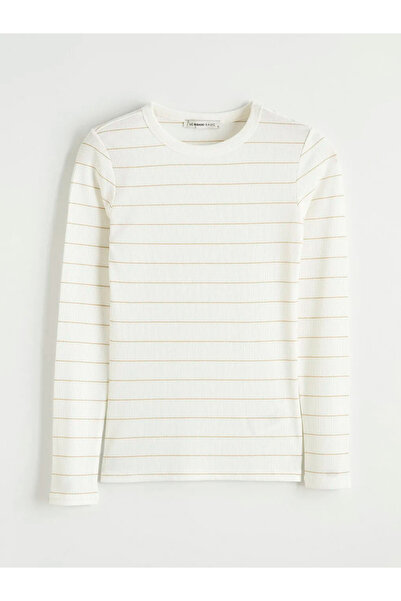 LC Waikiki Ecru Crew Neck Striped Women's Bodysuit